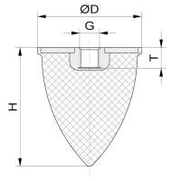 Parabelpuffer Typ PE Ø15x22 M4x4 NK 55° Shore Stahl verzinkt