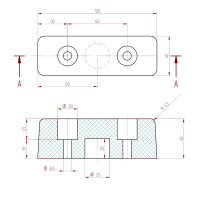 Rammpuffer mit zwei Löchern 125x40x40mm SBR 70°Shore