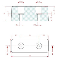 Rammpuffer mit zwei Löchern 125x43x50mm SBR 70°Shore