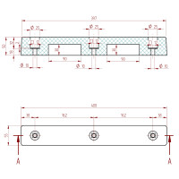 Rammpuffer mit drei Löchern 400x50x50mm SBR 70°Shore