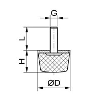 Gummipuffer Typ KD Ø22x12 M6x18 NK55°Shore Stahl verzinkt