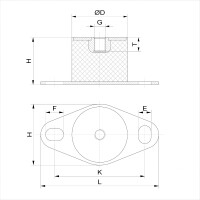 Gummipuffer Typ BP Ø25x33 M6 x 6 NK 55°Shore Stahl verzinkt